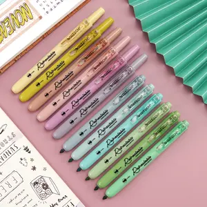 WRITECH Retractable Highlighters - 12ct Neutral Multi Colored Ink Pack with Chisel Tip Click for Highlighting and Journaling
