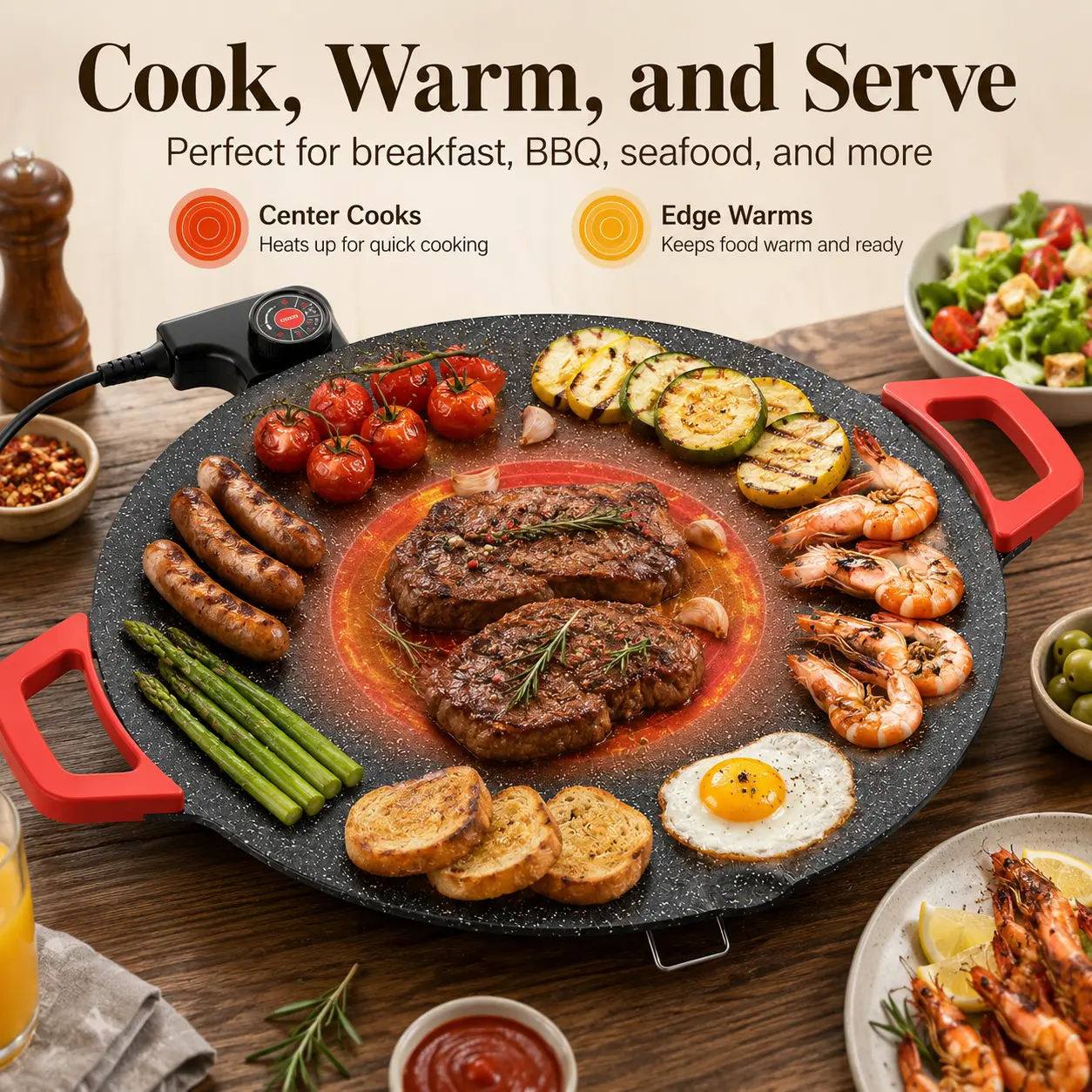Adjustable Temperature Electric Skillet Pan，portable electric comal，indoor grill，non-stick grill pan，grill indoor,flat skillet,round griddle,round electric griddle, mini pancakes,mini pancakes maker machine,