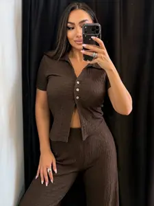 2026 Women's Textured Cropped Coat Women's Jacket Summer Elegant Off White Brown Outerwears Ladies Fashion Button Front Short Sleeve Top Relaxed Beach Holiday Coat