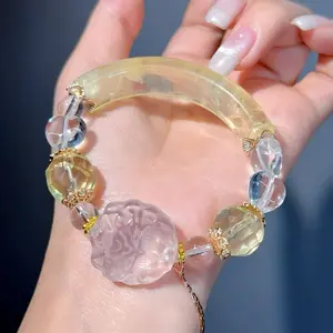 075 Citrine Clear Quartz Energy High Quality Fashion Jewelry Feng Shui Bead Bracelet Gift
