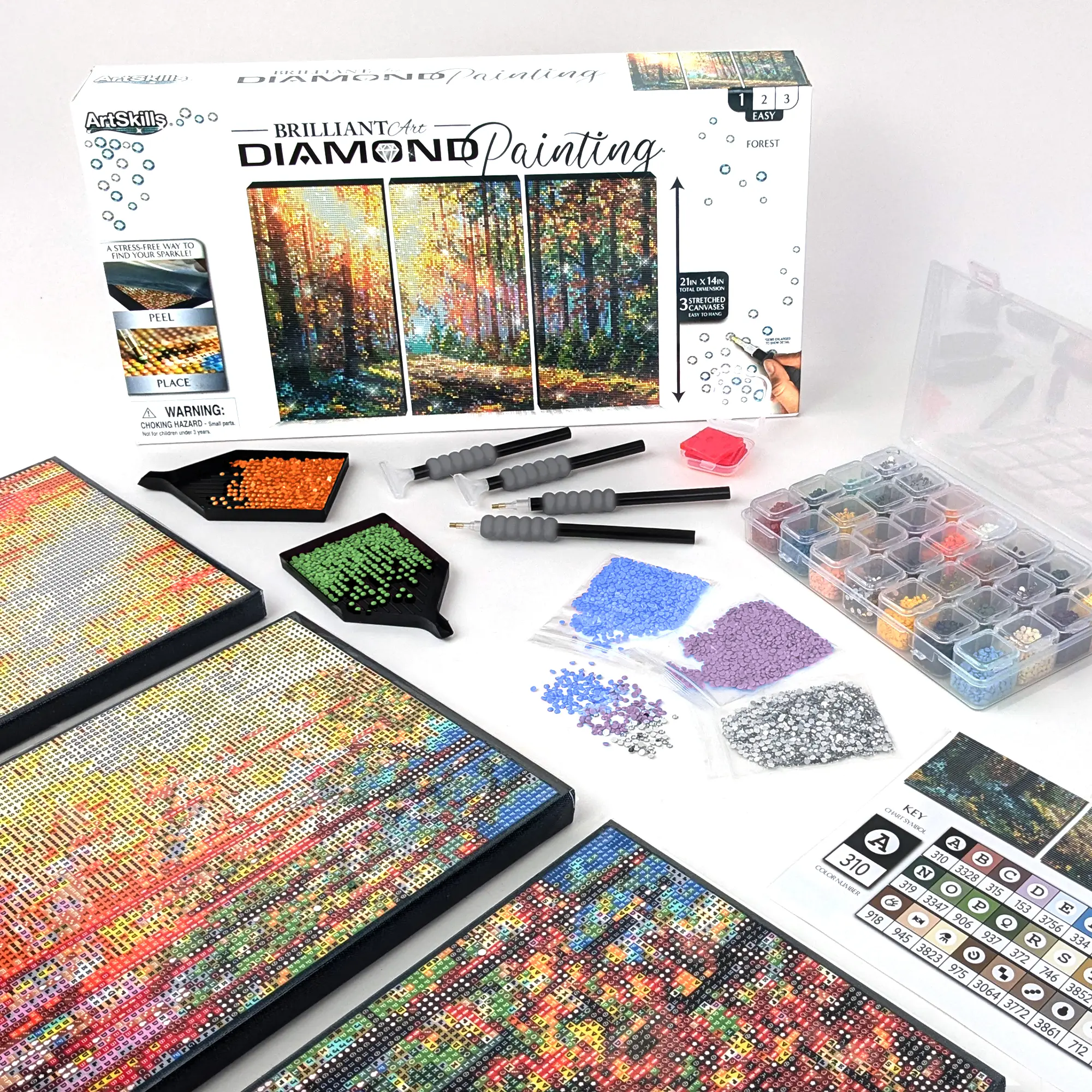 ArtSkills Forest Diamond Painting Kit on Stretched Canvas 21" x 14" - Complete Professional Diamond Art Set w/ Storage and Accessories