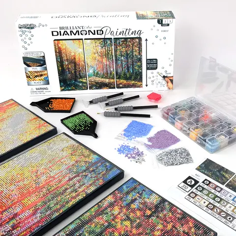 ArtSkills Forest Diamond Painting Kit on Stretched Canvas 21" x 14" - Complete Professional Diamond Art Set w/ Storage and Accessories