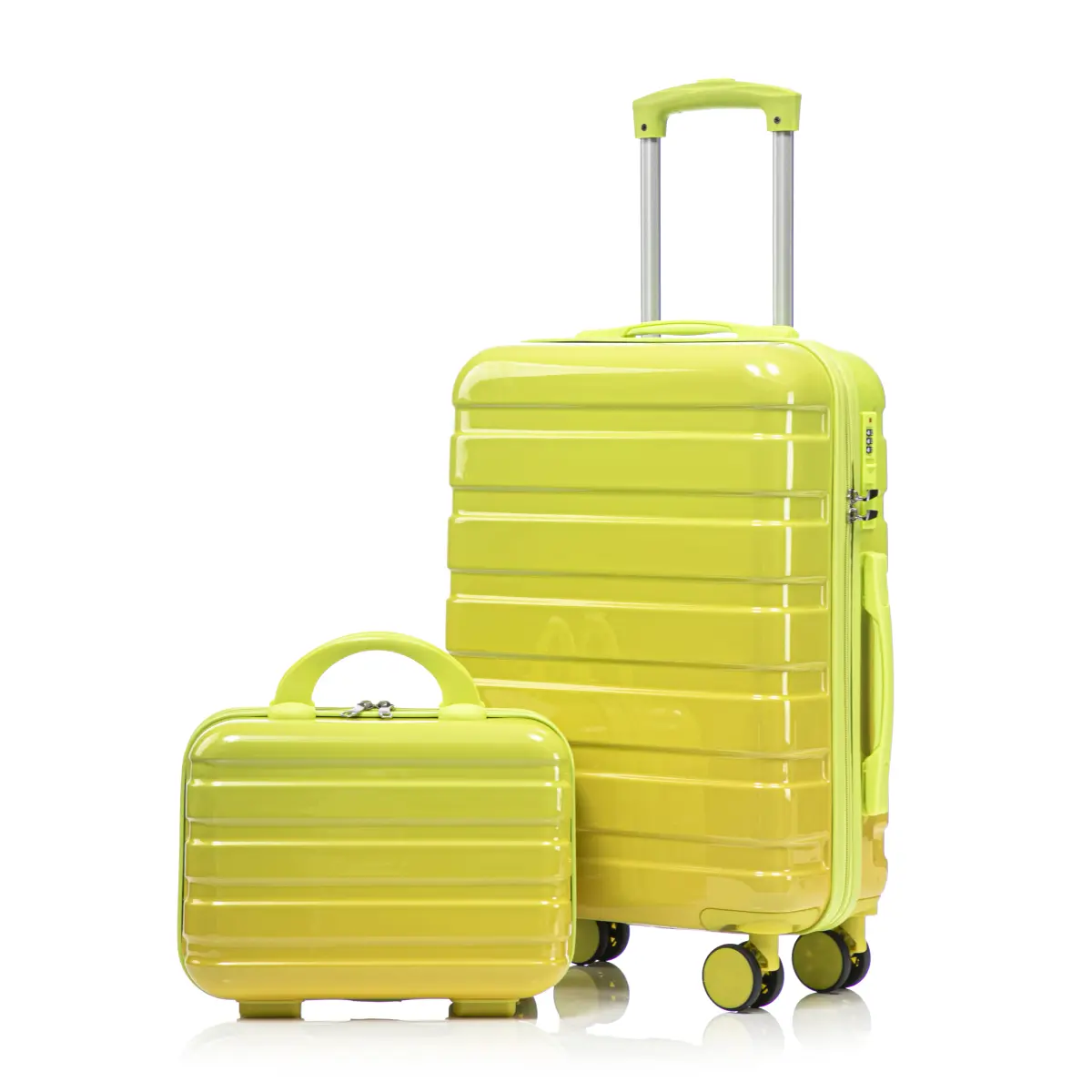 14+20in Modern 2-Piece PC Hard Shell Makeup & Boarding Luggage Travel System, Lightweight Durable Gradient Color, Flexible Effortless Rotating Wheels, Password Lock Anti-Theft, Ideal for Business Short-Distance Travel