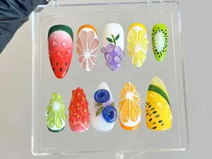 Terra Nails – 3D Tropical Fruit Press On Nails | Lemon Grape Watermelon Art | Colorful 3D Press Ons | Unique Summer |Kawaii Nails