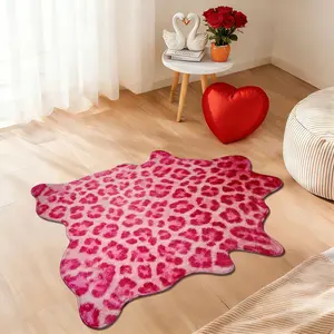 1Pc Ins Pink-Leopard Skin-Shape Faux-Cashmere Accent Rug, Quick-Dry Fade-Proof Non-Slip, Kitchen-Entry-Bath-Bed Universal, Machine-Wash Sassy Décor Home Decor Rug Multi-Size