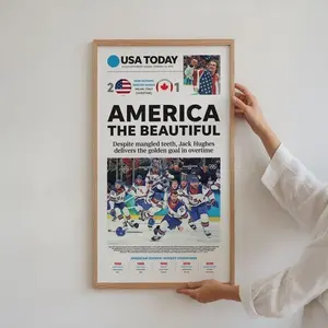 Team USA Hockey Olympics 2026 Gold Front Page Poster, Unframed Poster gift decoration (No Frame)