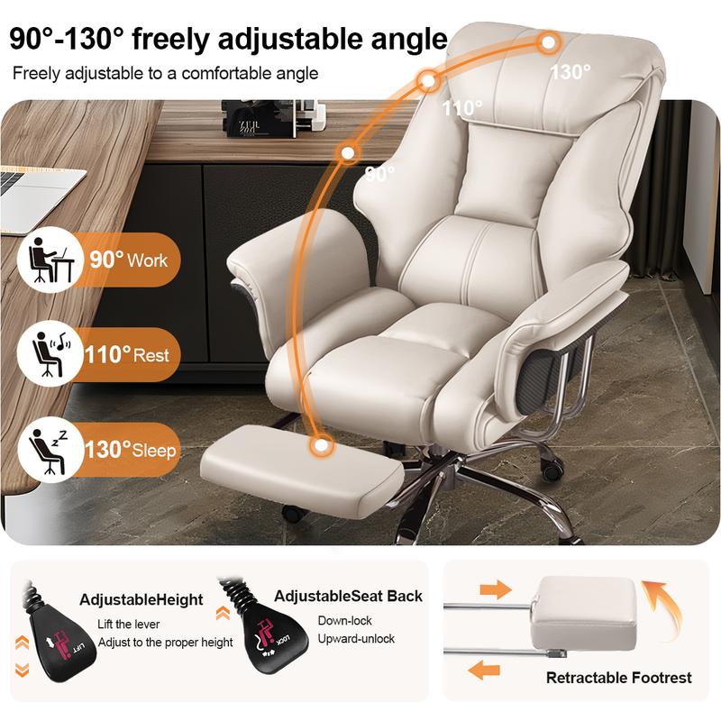 【Black Friday】Big and Tall Office Chair 550 lbs Extra Wide Leather Executive Chair with Retractable Footrest, Heavy-Duty Ergonomic Chair, Adjustable Height Computer Gaming Chairs