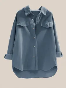 Women's Plain Collared Minimalist Basic Woven Blouse, Fall Clothes, Casual Baggy Drop Shoulder Long Sleeve Blouse Top for Fall, Downtown Girl Clothes, Tops for Women, Clothing, Long Sleeve Shirts, Womenswear, Longsleeves