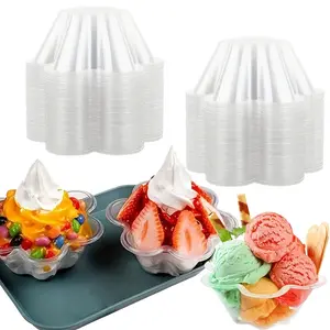 10pcs 20pcs 30pcs 50pcs 100pcs Transparent Plum Blossom Bowl, Plastic Pudding Cups, suitable for holding ice cream, pudding, and other desserts, as well as baking supplies for weddings and birthday parties