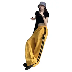 Women's Aesthetic Chic High-Waisted Baggy Oversized Striped Cargo Parachute Pants - Loose Streetwear Joggers for Hip Hop, Dance