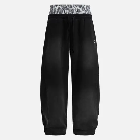 Aelfric Eden Universal All-Seasons Unisex Leopard Print Joggers - 60% Cotton 40% Polyester Oversized Embroidered Double Waist Layered Wide-Leg Drawstring Baggy Streetwear Bottoms for Sports Casual Use