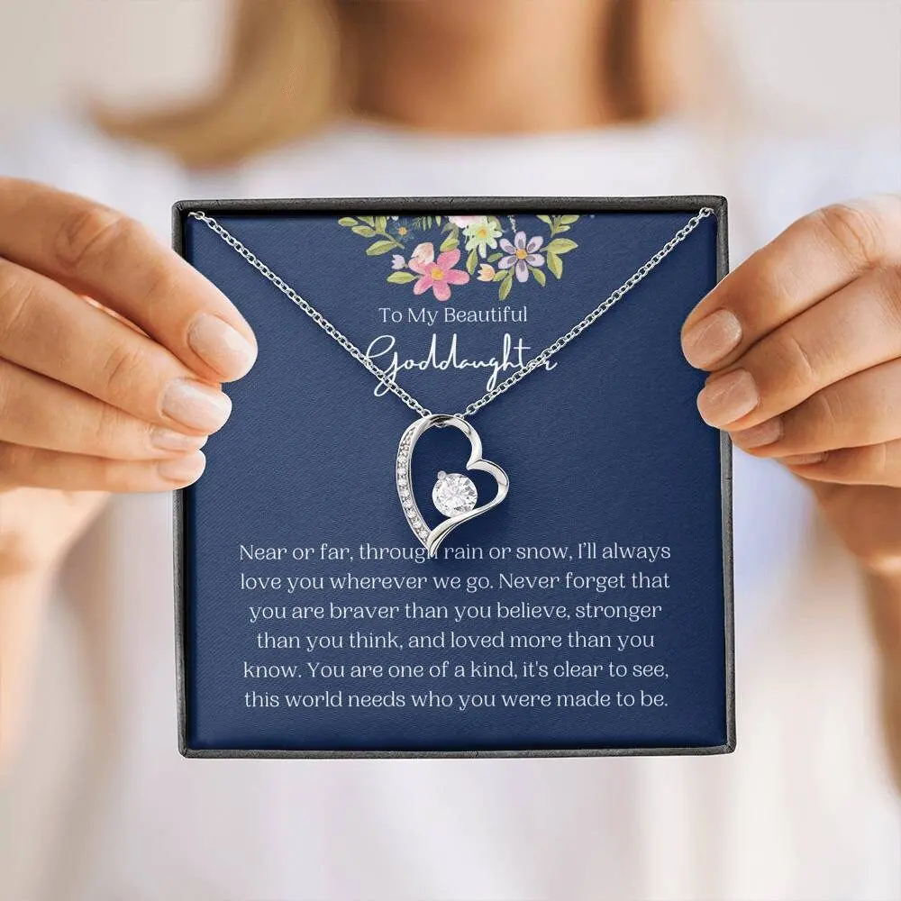 Heart Necklace Goddaughter Christmas Gift Goddaughter Birthday Gift From Godmother/Godfather To Goddaughter Graduation Gift Baptism Present, Necklace With Meaningful Message Card Inside