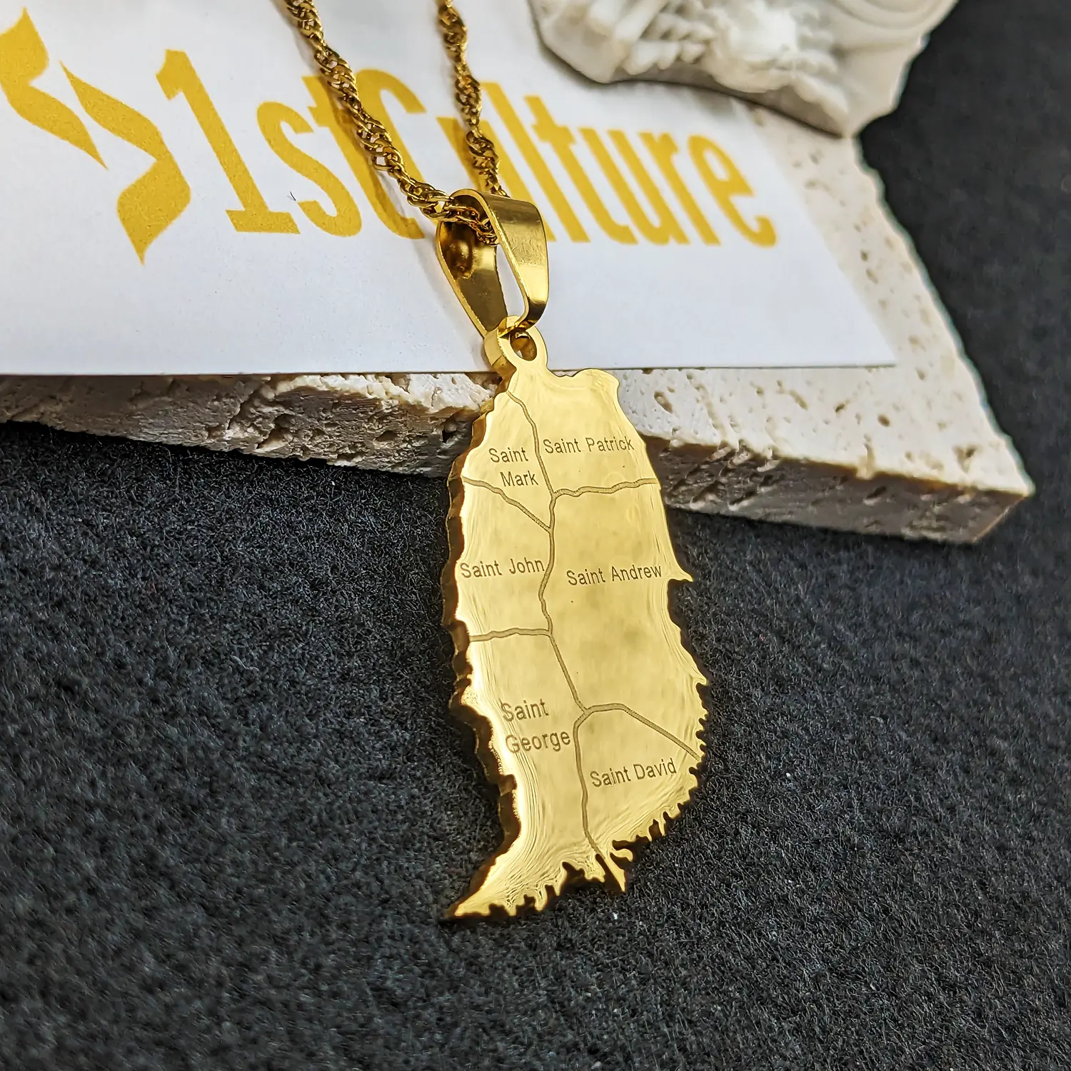 18k Gold Plated Grenada Necklace, Jewelry, Earrings, Gift,