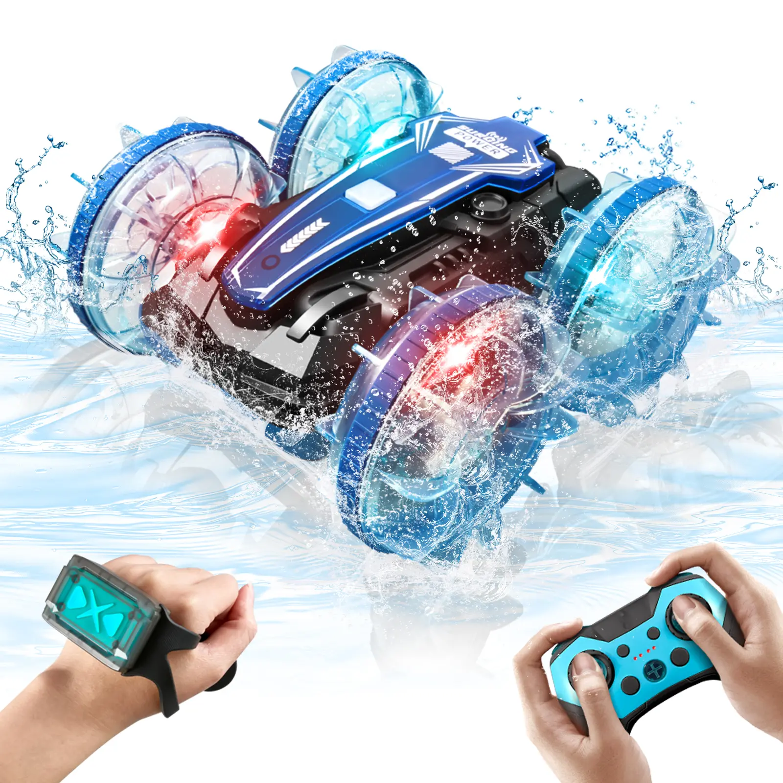 Gesture Sensing RC Stunt Car - 4WD Amphibious Model Car for Kids, Waterproof Vehicle with Upgraded Motor, 360° Rotation, LED Lights, Pool & Beach Fun Birthday Gift, Rc Model Car