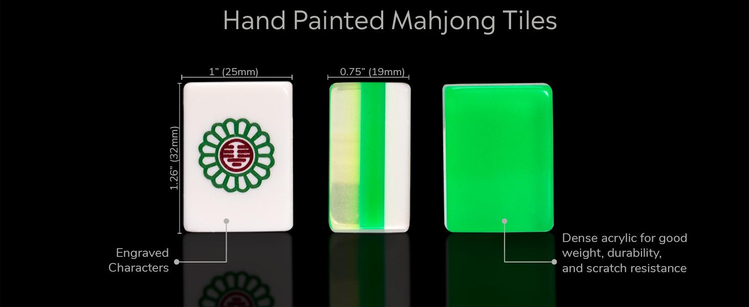 Yellow Mountain Imports Classic Chinese Mahjong Game Set, Emerald with 148 Medium-Size Translucent Green Tiles and Wooden Case