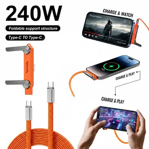 240W Type-C to Type-C Fast Charging Cable with Detachable Stand, 2 in 1 Fast Charging Cord, 90° Angle, 480Mbps Data Transfer Speed, for Gaming, Office, Home