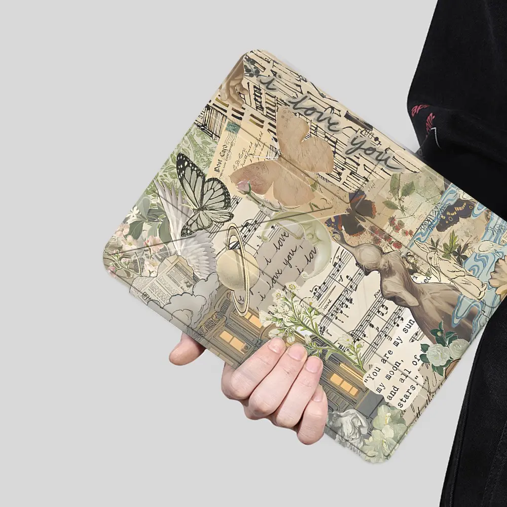 Vintage Collage Butterfly & “You Are My Sun” Quote iPad Case - Transparent Acrylic Stand Cover with Pencil Holder & Charger Slot, Fits iPad Pro 11/12.9 (2025-2021), Air 5/4, Mini 6/5, Shock-resistant Full Cover Protective Case, Perfect Gift for Offices
