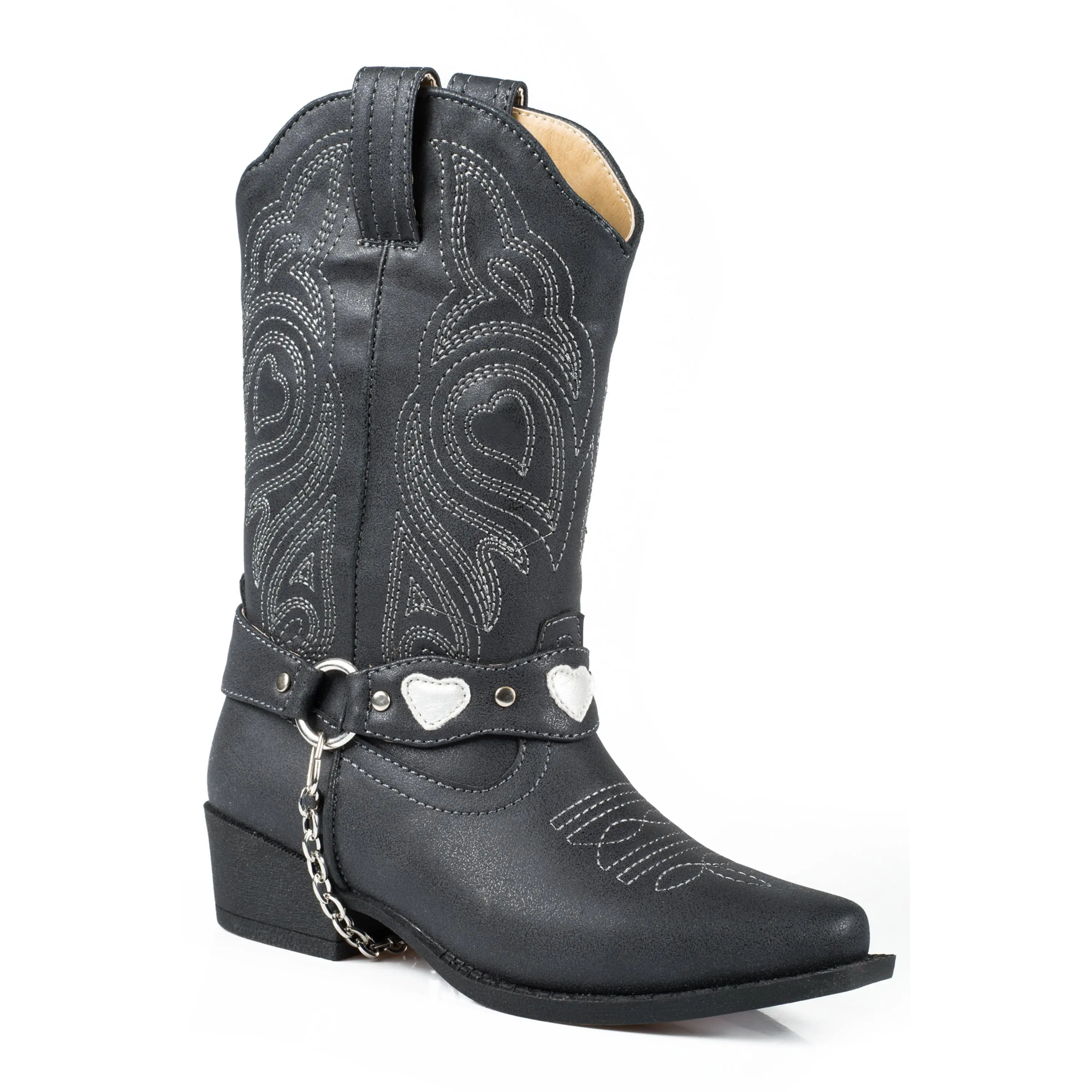 BLACK FAUX LEATHER HARNESS BOOT