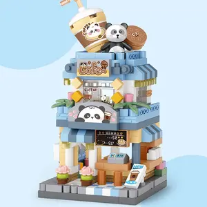 LOZ Lizhi Street View Microblock Small Particle Children's Toy Cute Model Mini Decoration Gift Micro Diamond Street View Creative Building Block Sets - Panda Cafe