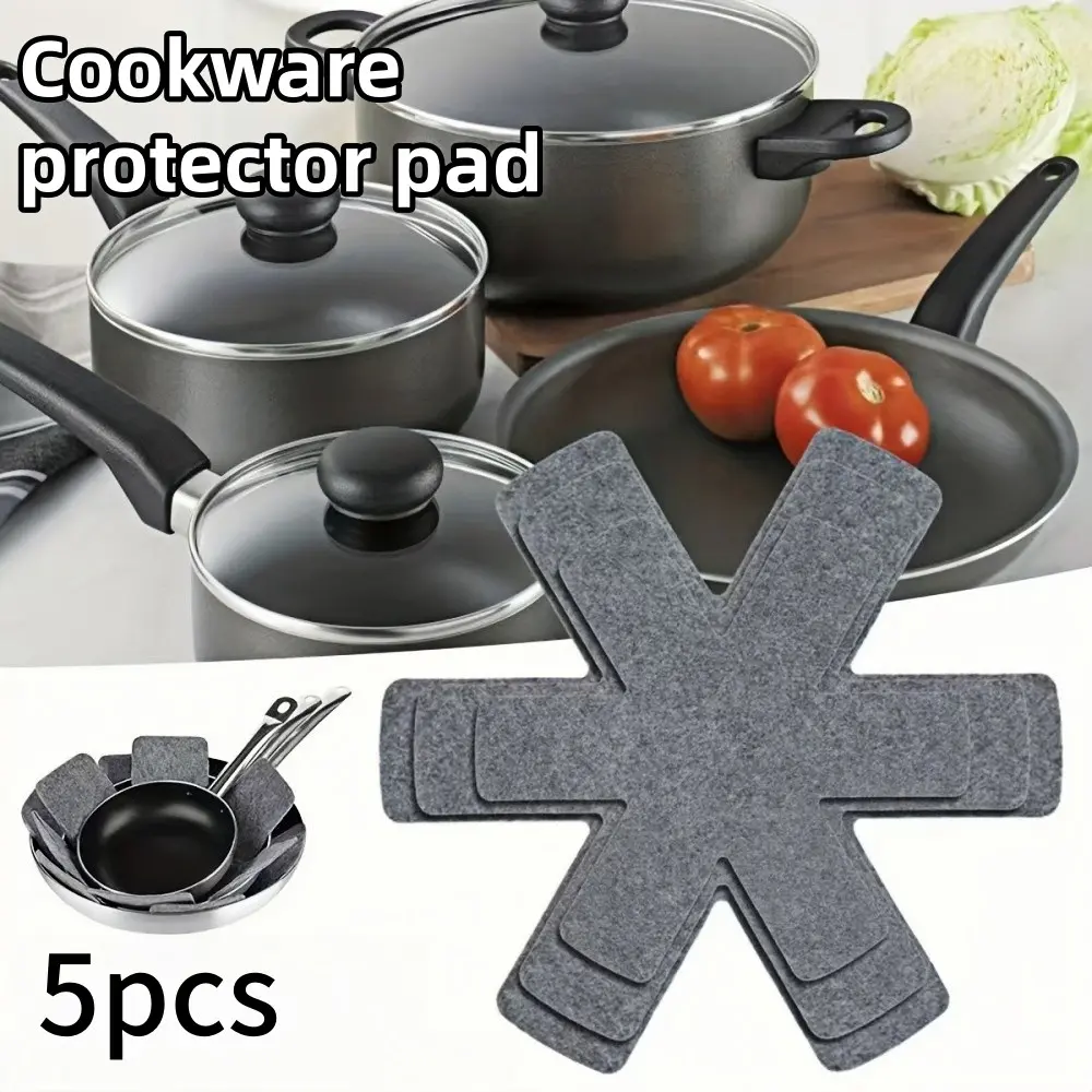 5pcs Cookware Protector Pad Set, Stackable Anti-Scratch Cookware Isolation Pads, Non-Slip Cookware Separator Pads Stackable Cookware Protector Pads, Effectively Protecting And Isolating Cookware