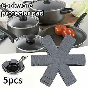 5pcs Cookware Protector Pad Set, Stackable Anti-Scratch Cookware Isolation Pads, Non-Slip Cookware Separator Pads Stackable Cookware Protector Pads, Effectively Protecting And Isolating Cookware