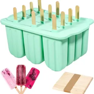 12-Tier Silicone Ice Pop Mold with Lid and 50 Popsicle Sticks, Durable Reusable Homemade Ice Cream Maker, Perfect for Home Use