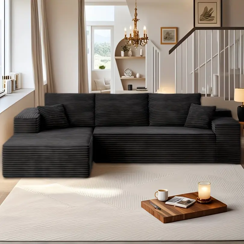 【2 Packages Shipping】105″ Modern Chenille Soft Cushion Modular Sofa Set, L-Shaped Modular Living Room Sofa Set, Free Combination Sofa for Living Room