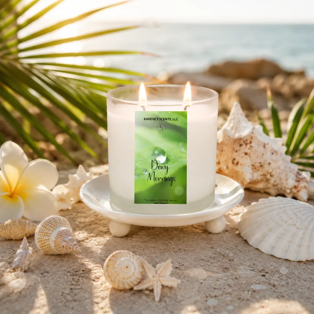 Dewy Mornings Scented Candle 7oz Glass Jar | Cucumber Honeydew Hand Poured Soy Candle | Clean Fresh Home Fragrance