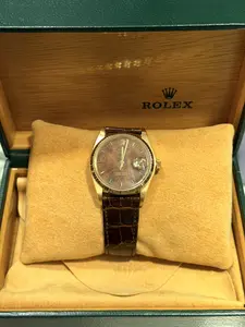 Rolex Datejust Yellow Gold Wood Dial Leather Band