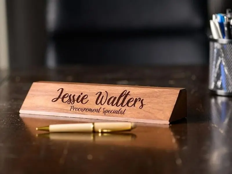 Engraved Solid Wood Desk Wedge, Desk Name Plate, Walnut Desk Wedge, Alder Name Plate, Personalized Office Gift, Custom Desk Name Plate, Back To School