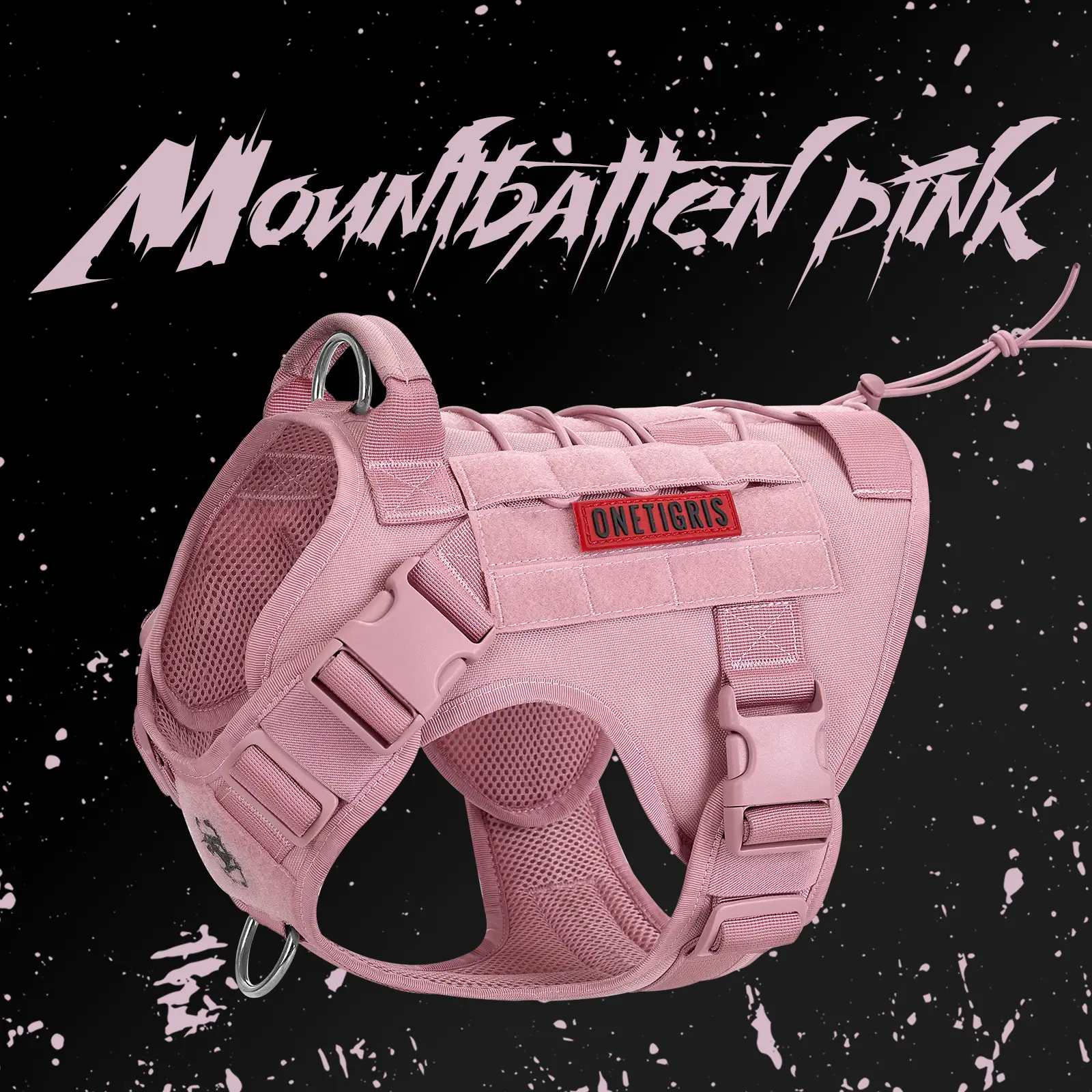 Mountbatten Pink!!! OneTigris Fire Watcher Tactical Dog Harness – MOLLE Safety Service Dog Vest with Handle & No-Pull D-Rings, Durable 1000D Nylon,