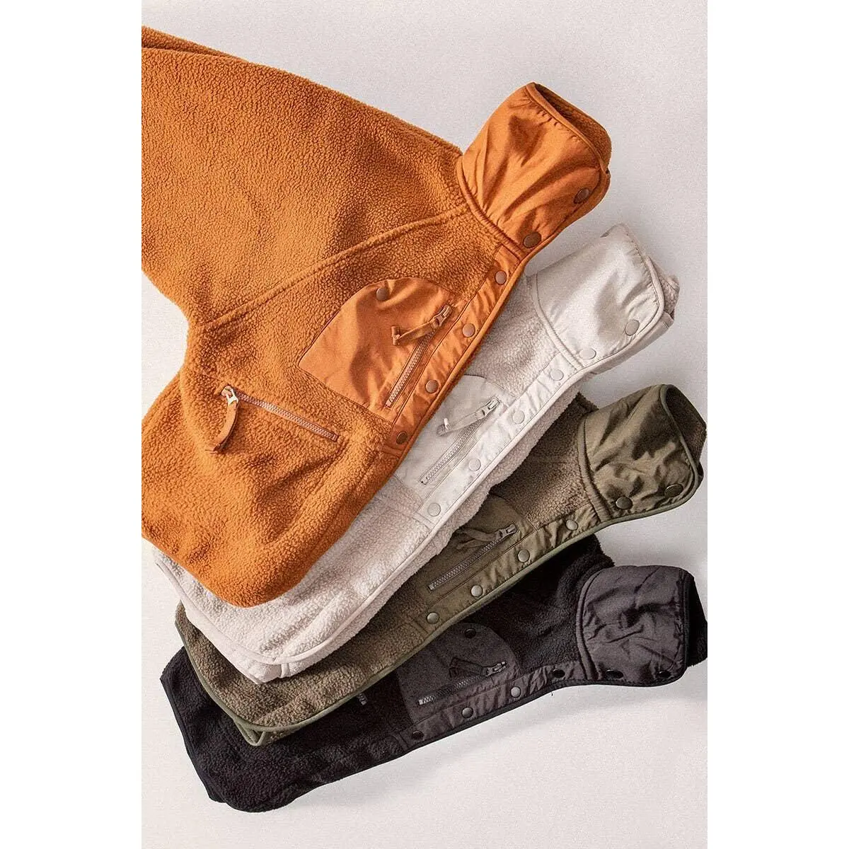SHERPA FLEECE SNAP BUTTON ZIP POCKET JACKET