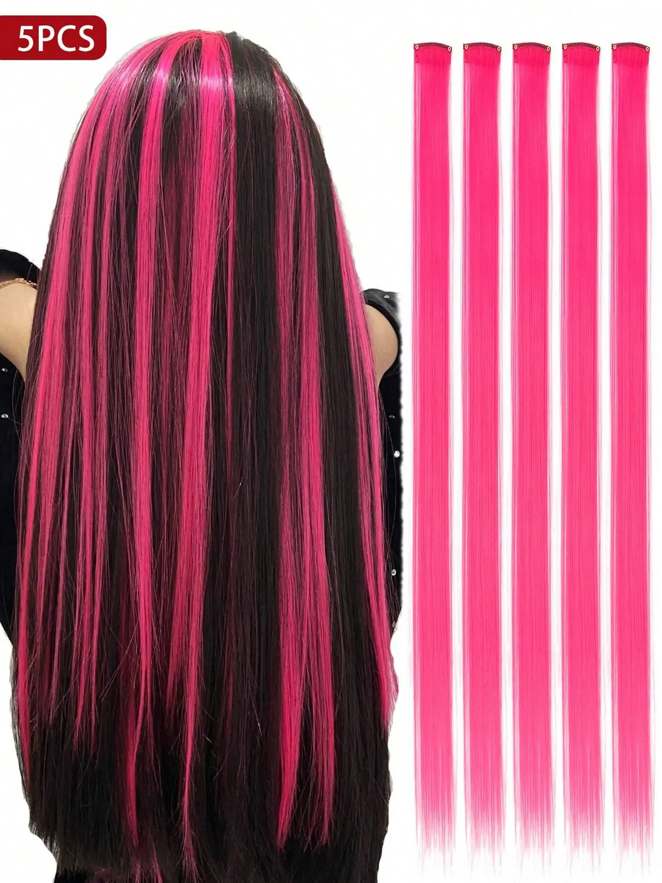 5-Piece Colorful Clip-In Hair Extensions, 20 Inch Long Straight Synthetic Hair Wigs, Halloween Cosplay Party Christmas Festival Gift, Synthetic Hairpiece, Clip On Hairpieces