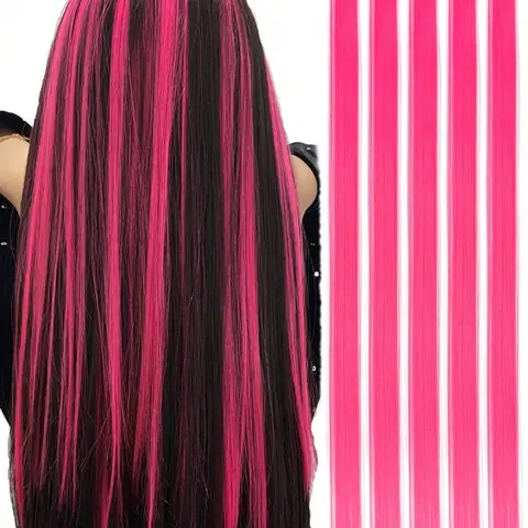 5-Piece Colorful Clip-In Hair Extensions, 20 Inch Long Straight Synthetic Wig, Halloween Cosplay Party Christmas Festival Gift, Hairpieces