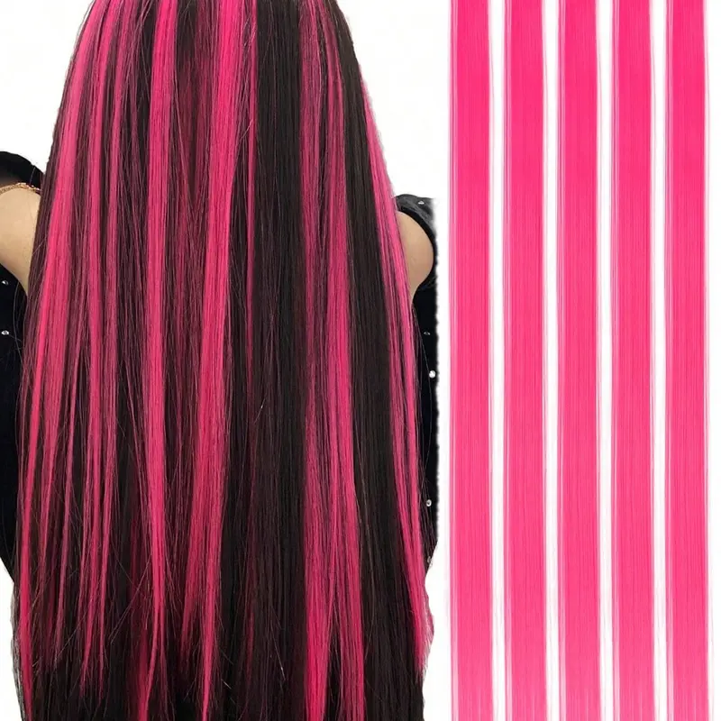 5-Piece Colorful Clip-In Hair Extensions, 20 Inch Long Straight Synthetic Wig, Halloween Cosplay Party Christmas Festival Gift, Hairpieces