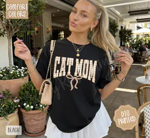 Coquette Cat Mom Shirt Comfort Colors, Trendy Women's Tshirt