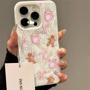 Snowflake gingerbread man design phone case, suitable for iPhone 17, 16, 15, 14, 13, 12, 11, Pro Max, drop-proof soft case, festive phone accessory, holiday gift for friends, family and yourself.