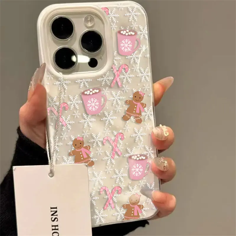 Snowflake Gingerbread Man Smartphone Casing, TPU Shockproof Soft Cover for iPhone 11-17 & Pro Max, Festive Holiday Accessory for Handheld Cellphone Devices, Gift for Loved Ones,back to school,back to school haul