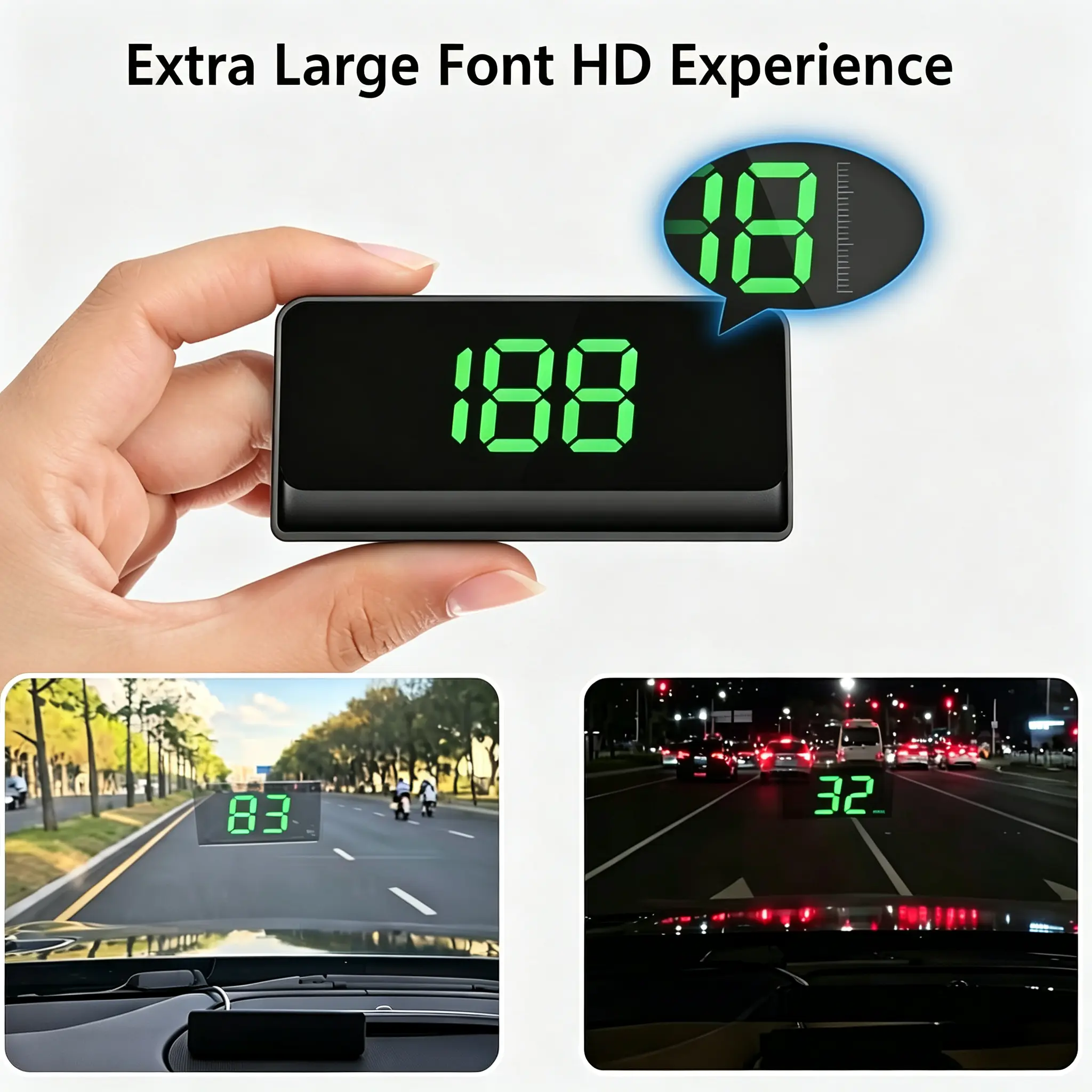 Universal GPS Car Heads-Up Display, Digital MPH Speedometer Odometer with Speed Alert, Auto Brightness Large Font HUD, USB Plug and Play Automotive Driving Accessories