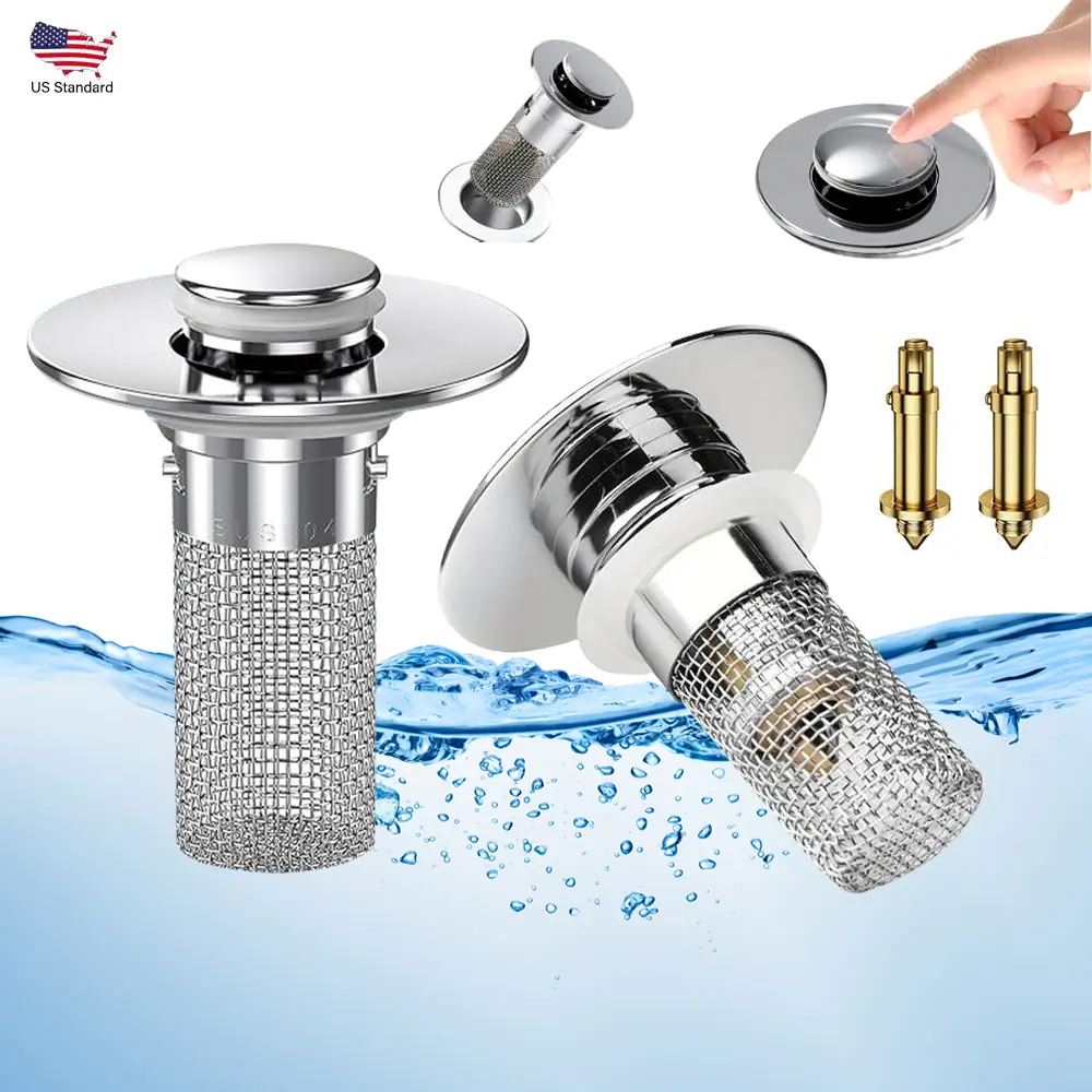 Multi-Functional Stainless Steel Sink Drain Stopper with Pop-Up Hair Filter Basket, Catches Hair & Debris to Prevent Pipe Blockage, Universal Fit for Bathtub & Sink Drain Replacement,sohochic