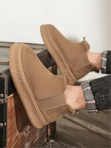 Men's Winter Fleece-Lined Snow Boots Thick Sole Slip-On Warm Shoes for Subzero Temperatures Non-Slip Casual Mid-Calf Ankle Boots Trendy Autumn Winter New Bread Shoes Daily Wear