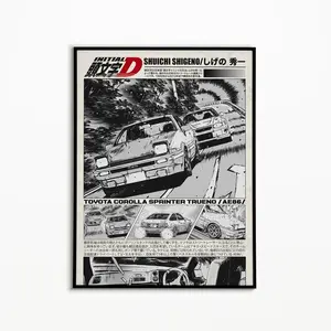 Initial D Anime Poster Print Wall Decor, Takumi Fujiwara Manga Art Wall Decor, Christmas Gift for Anime Fan, Vintage Motorsport Aesthetic,