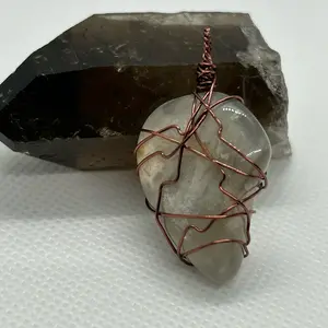 Tumbled Rainbow Moonstone Pendant with Wire Wrapping