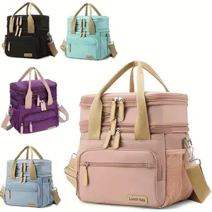 Insulated Large Oxford Lunch Bag for Women, Dual Compartment, Non-Food Contact, Ideal for Work, Beach, Picnic, Hiking