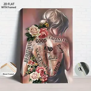 1Pcs Framed 2D Flat Modern Minimalist Design Female Back Flower Decorative Painting Living Room Bedroom Wall Art Hanging Painting Inspirational Text Framed Canvas Painting Home Soft Decoration Painting Home de