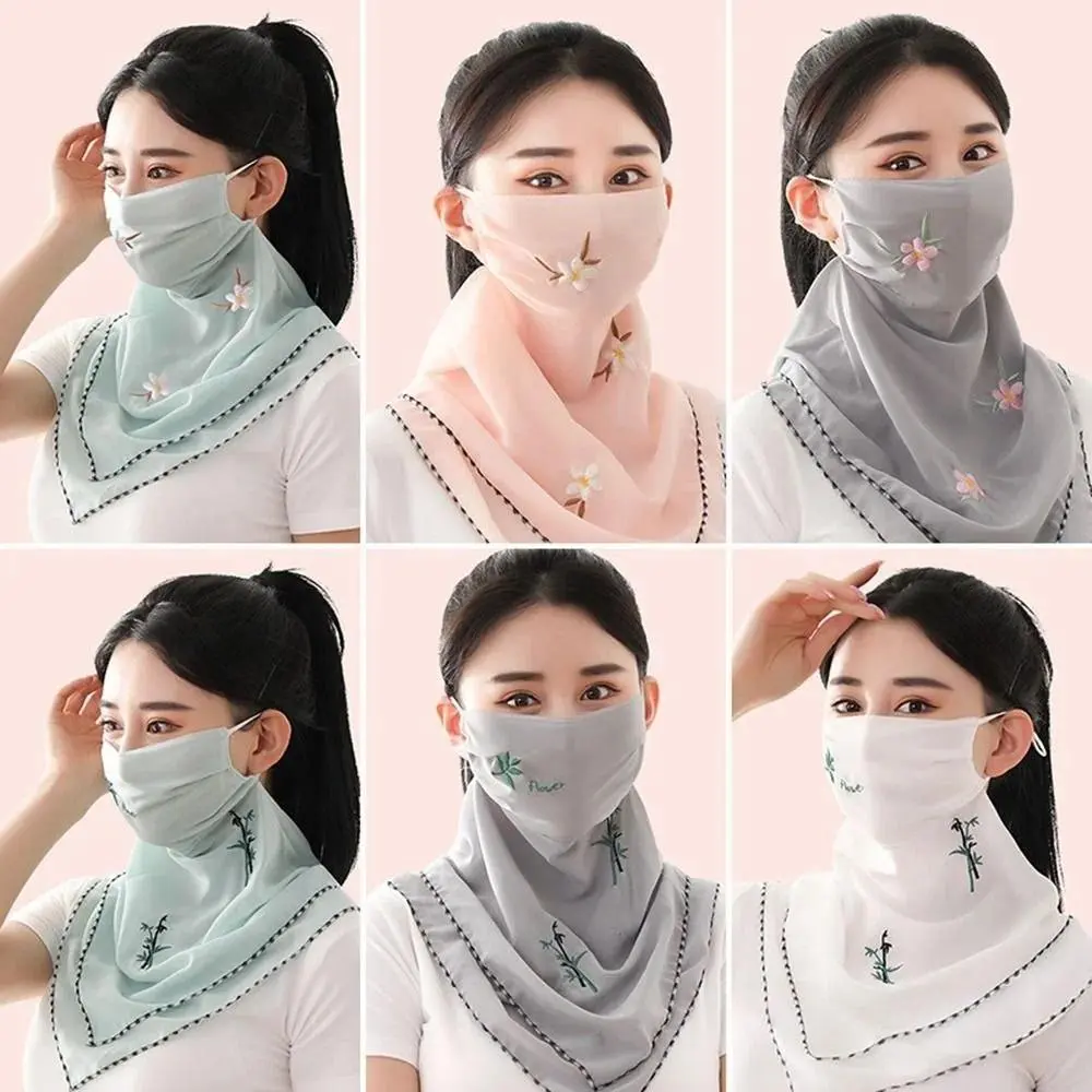 Hiking Embroidered Scarf Unisex Fishing Face Scarves For Men Outdoor Face Cover Ice Silk Mask Triangular Scarf Sunscreen Veil