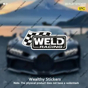 1PC treet-Trendy WELD RACING Racing Car Sticker | Fits modified performance cars & city racing SUV side windows/bodies/trunks, the checkered flag + brand logo shows trendy racing attitude instantly at mod car gatherings & urban cruises