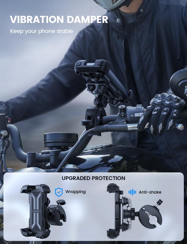 Lamicall Motorcycle Phone Mount – Dual Anti-Vibration Shock Absorber, Full Protection, 360° Secure Holder for iPhone 17pro/16/15/14/13 & All 4.7-6.7” Phones Lamicall Motorcycle Phone Mount – Dual Anti-Vibration Shock Absorber, Full Protection, 360° Secure Holder for iPhone 17pro/16/15/14/13 & All 4.7-6.7” Phones