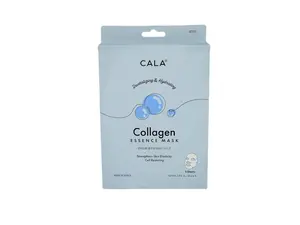 Cala Collagen Essence Facial Sheet Masks, 5 Pack - Ultra-Thin Hydrating Face Mask Sheets with Tea Tree + Herbal Extracts, Hyaluronic Acid, For Dry/Dull Skin, 5-Min No-Rinse