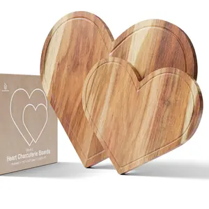 Set of 2 Heart Charcuterie Boards - Acacia Wood Cutting Boards for Valentine's Day Set of 2 Heart Charcuterie Boards - Acacia Wood Cutting Boards for Valentine's Day